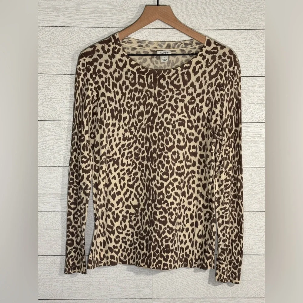 J. Crew Cotton Teddie Sweater in Leopard, Size Medium - Picture 6 of 13